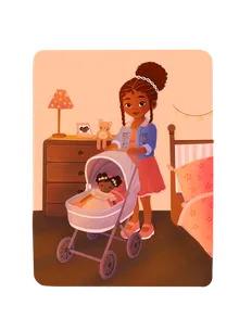 Mélana avec sa poupée